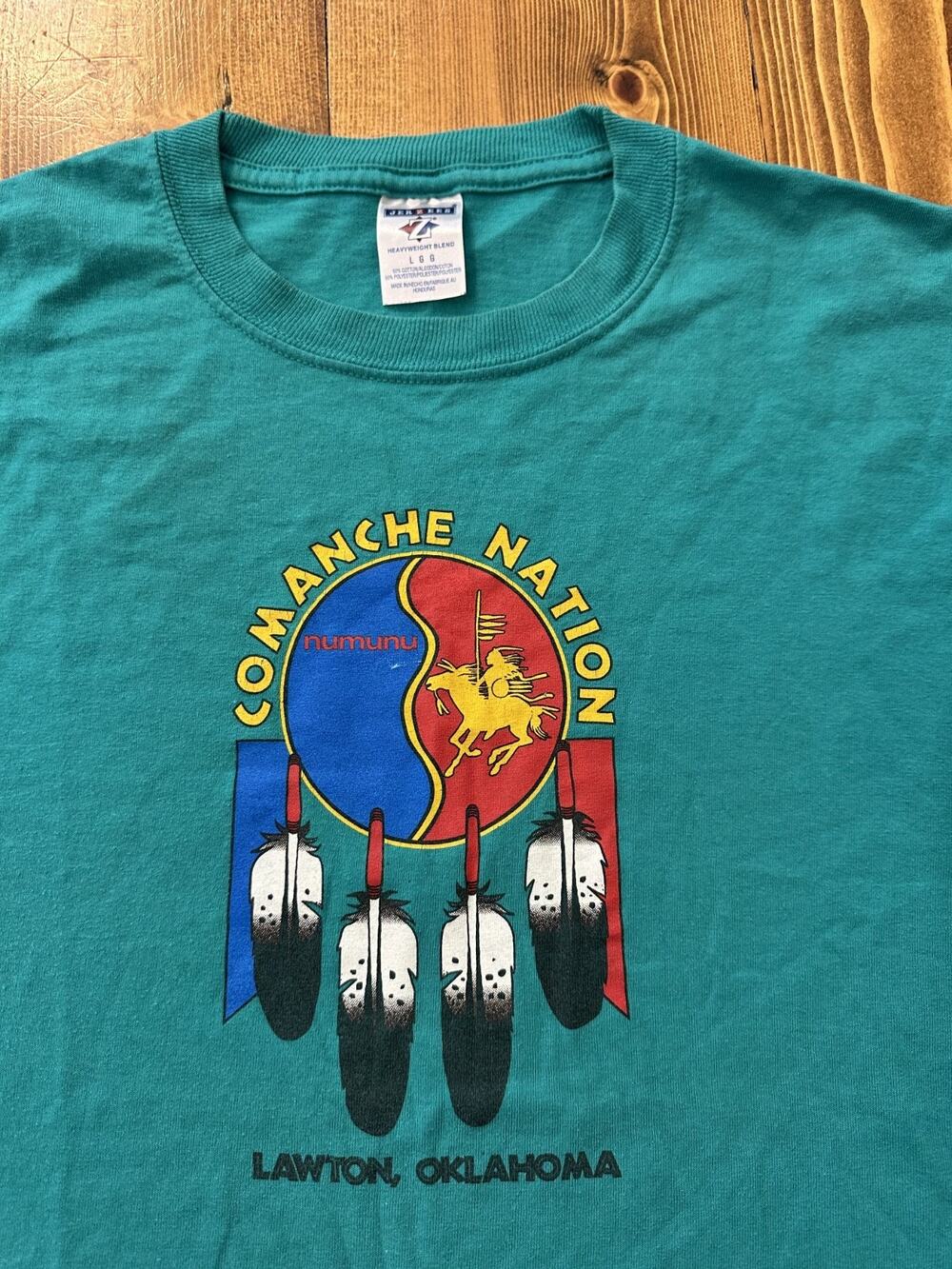 Comanche Nation Numunu Lawton Oklahoma Graphic T-Shirt Turquoise Vintage Tee